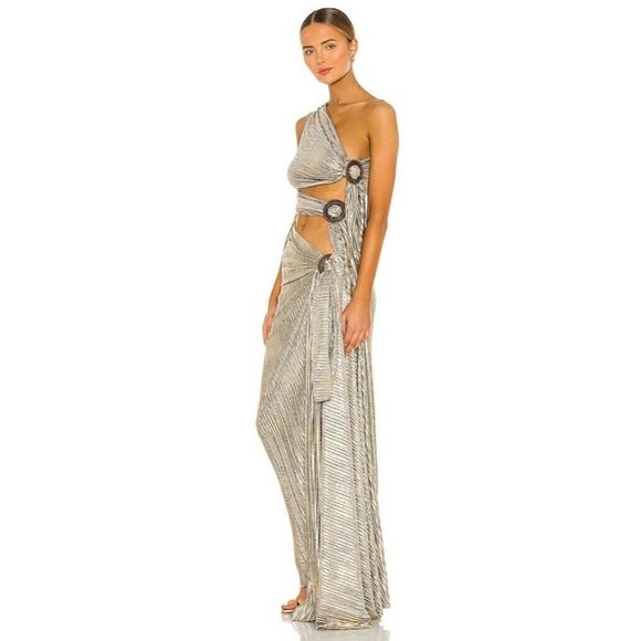 Bronx and Banco Gaia Gown Pebble Metallic Cut Out Party XS NWT $895 - Picture 4 of 10
